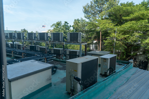 Rooftop Air Conditioning Units with Trees