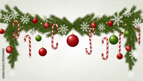 christmas background with christmas tree branches and balls
