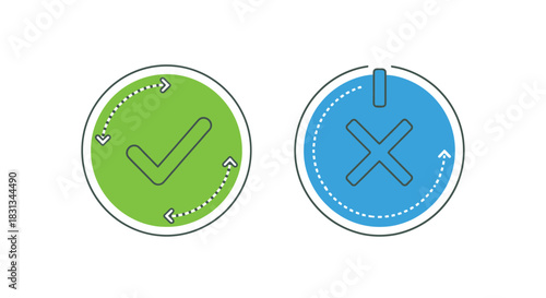 Vector illustration of green check mark and blue cross mark