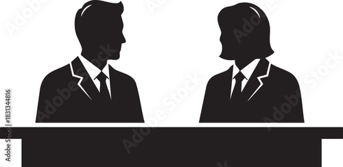 Silhouette of man and woman in business attire facing each other