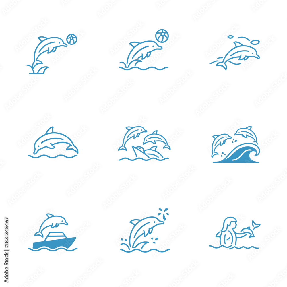 Naklejka premium Nine black and red wolf silhouette icons, illustrating various actions like running, howling, and family bonding vector set.