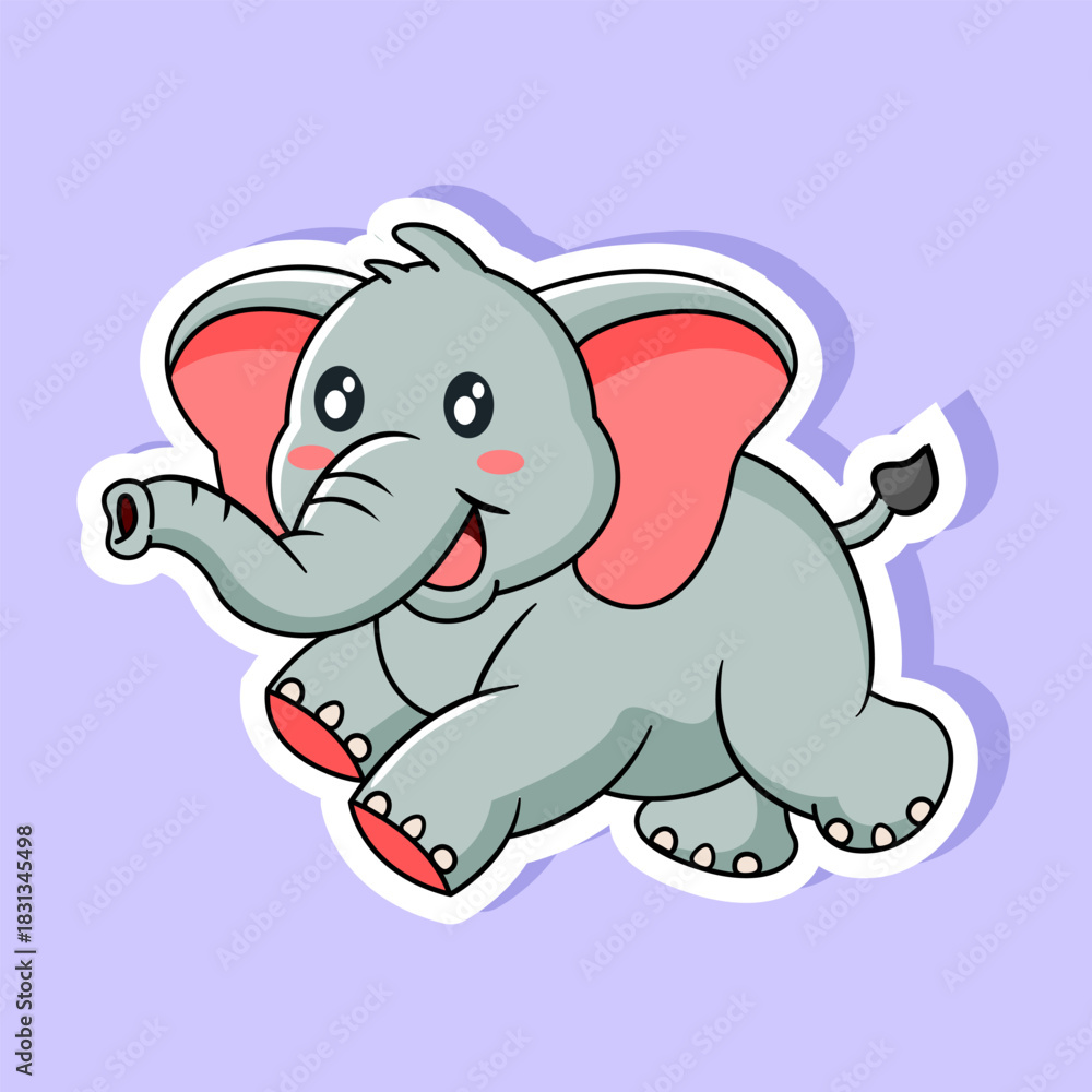 Naklejka premium Sticker of Cute Elephant Vector Illustration Kawaii