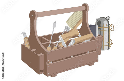 Vector illustration of an isolated beekeeper's tool box on a white background. Perfect for DIY and gardening projects.