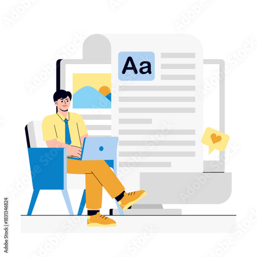 Man Writes blog articles Illustration