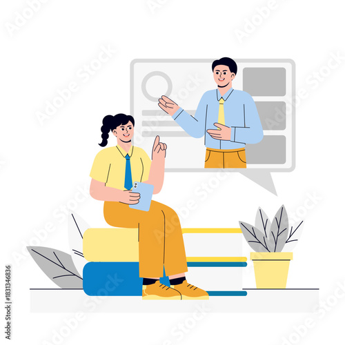 Girl Joining educational webinar Illustration