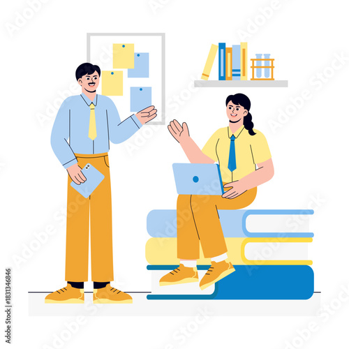 Student and teacher doing discussion