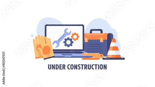 Flat vector banner of an under construction webpage