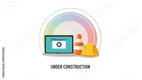 Flat vector illustration of an under construction scene 
