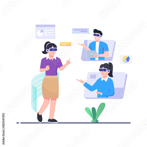Virtual reality meeting collaboration and teamwork in the office.