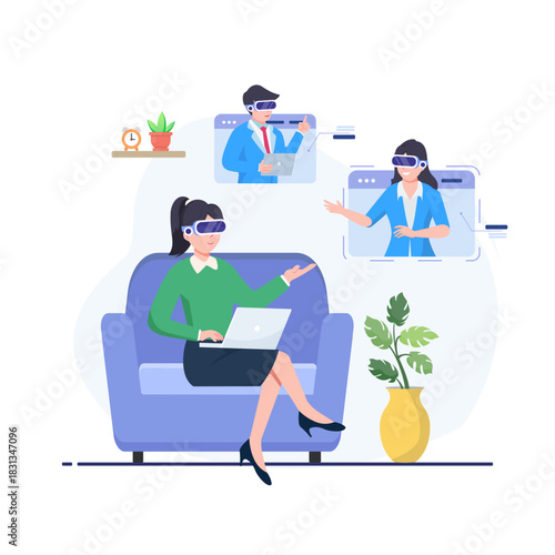 Virtual reality meeting collaboration and teamwork in the office.