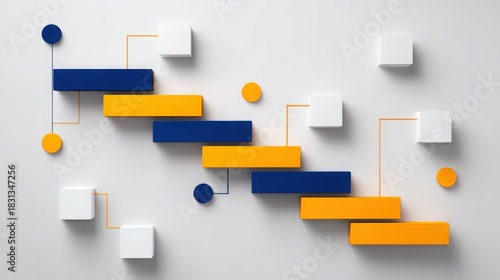 White, orange, and blue block staircase representing fintech user sentiment timeline for financial strategy development