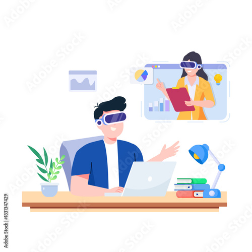 Virtual reality meeting collaboration and teamwork in the office.