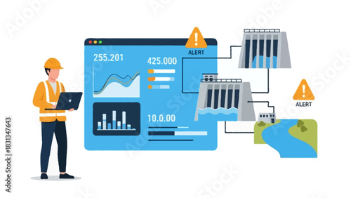 Flat vector illustration of smart flood monitoring