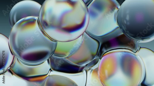 4K video loop close-up of iridescent colorful bubbles.