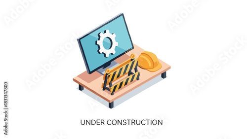 Flat vector illustration of an under construction scene 