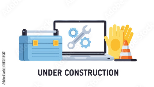 Flat vector illustration of an under construction scene 