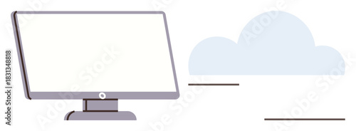 Desktop monitor and cloud element representing technology, data storage, and remote connectivity. Ideal for cloud computing, IT, digital solutions, data transfer, online services, modern tech simple