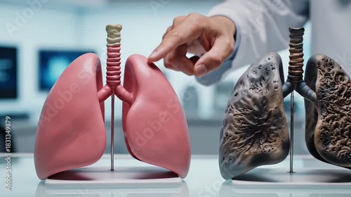 Doctor Compares Healthy Lungs to a Smokers Lungs Model.