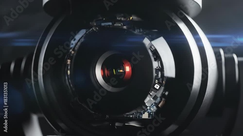 Close-Up of a High-Tech Camera Lens with Intricate Internal Mechanisms.