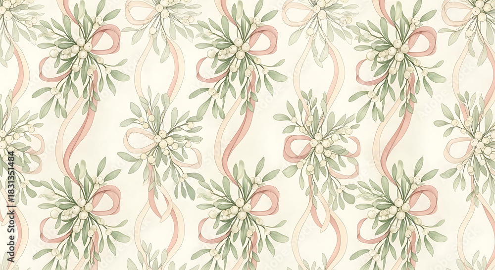 Fototapeta premium Elegant Floral Bouquet Seamless Pattern with Ribbons.