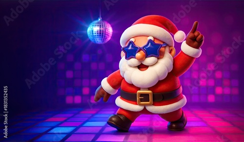 Cute Cartoon Santa Claus Dancing a a Disco