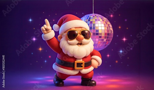 Cute Cartoon Santa Claus Dancing a a Disco