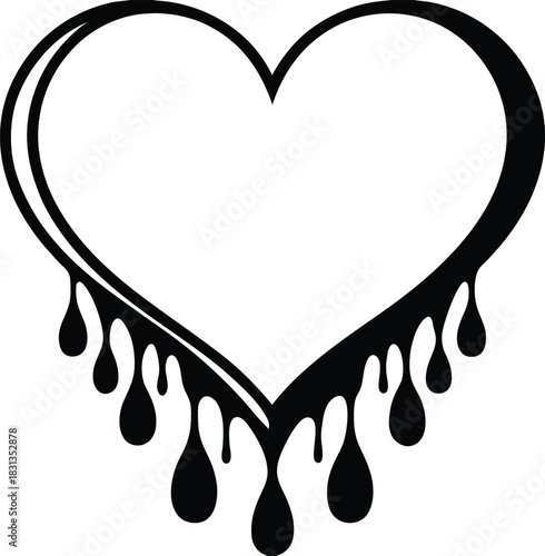 Dripping black heart isolated on white background