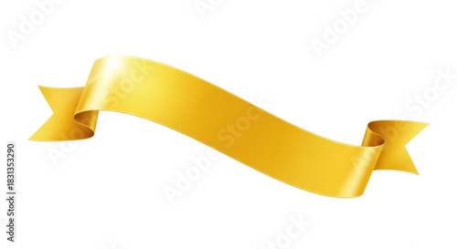 A golden ribbon banner with a white background.