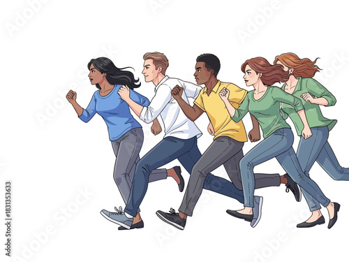 Diverse Group of People Running Together in a Race.