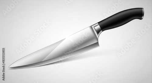 Sharp Chefs Knife with Black Handle on Light Background.