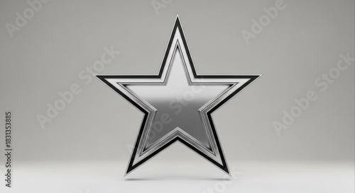 Shiny Silver Star with Black Outline on Gray Background.