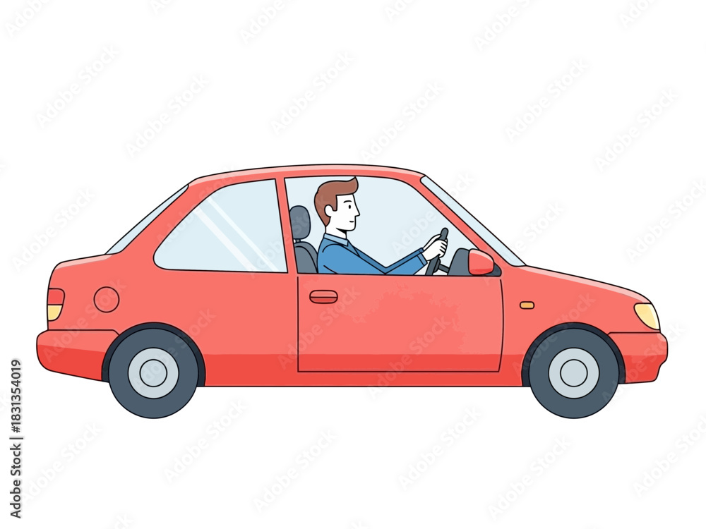 Naklejka premium Illustration of a Man Driving a Red Car.