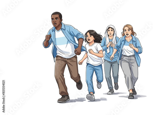 Group of People Running in Panic Illustration.
