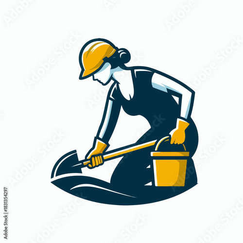vector illustration of a worker digging a hole