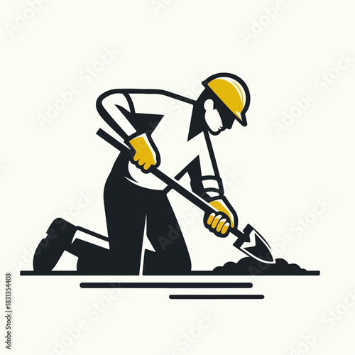 vector illustration of a worker digging a hole