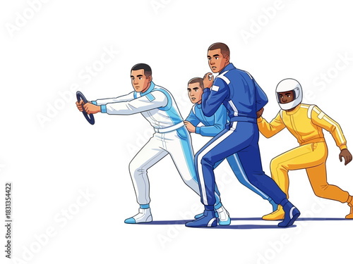 Teamwork and Determination A Group of Racers Ready to Compete.