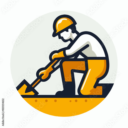 vector illustration of a worker digging a hole