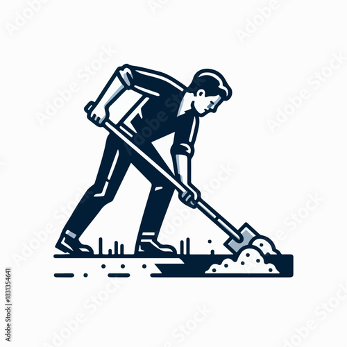 vector illustration of a worker digging a hole