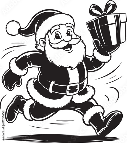 Vintage Santa Claus Illustration Set ,Christmas Holiday Line Art