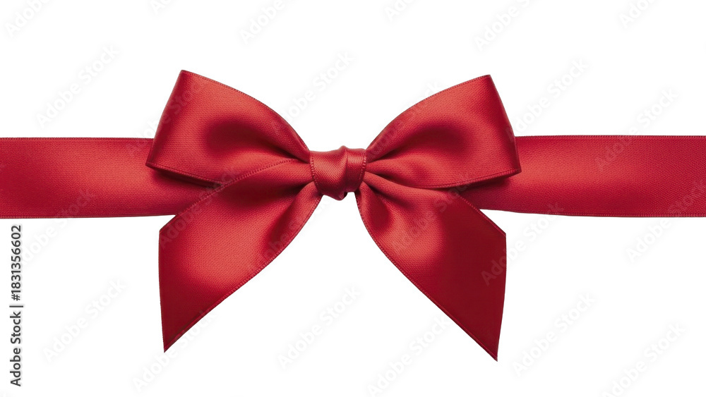 Fototapeta premium Red satin gift bow and ribbon for festive occasions, on a transparent background, PNG image, PNG file