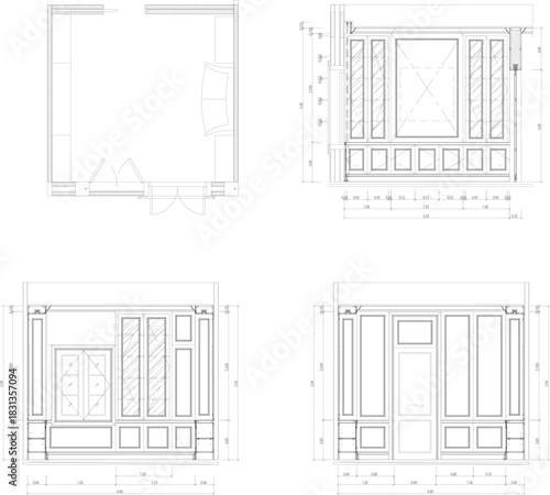 Interior Design for a Home Office Featuring Storage Cabinets, Bookshelves, and Decorative Wall Panels