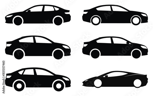 Car Silhouettes, Vehicle Icons, Modern Car Outlines