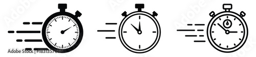 Stopwatch Icons for Speed, Time Management and Urgency, Quick Timing Tool Icons, Fast Process Symbols