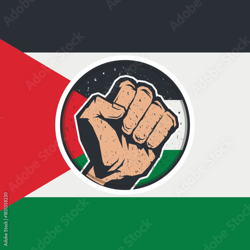 Palestine flag circle badge logo and clenched fist