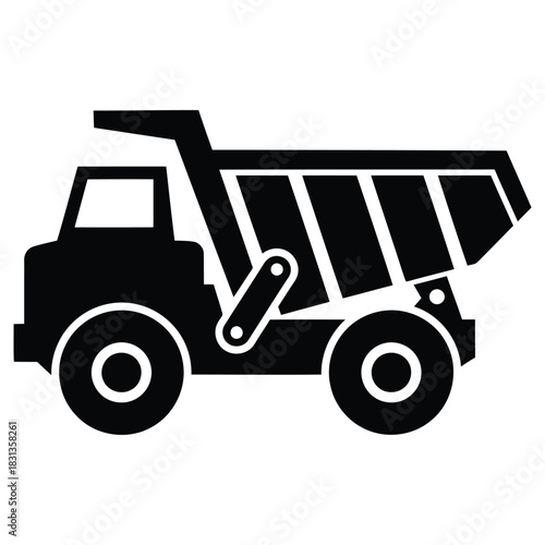 Construction Truck Silhouette, Dump Truck Vector Illustration, Heavy Equipment Icon