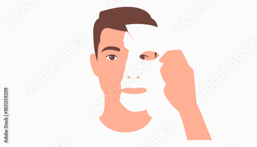 Concept of revealing true identity or hiding behind a mask, symbolizing duality and self-discovery