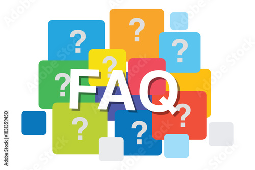 FAQ Typography Banner – Colorful Question Mark Icon Design for Help Center, Support Page, and Information Section