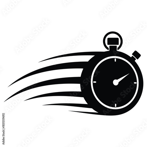 Speed Timer Icon, Fast Clock Symbol, Stopwatch with Motion Trail