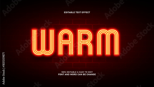 "WARM" Glowing Neon Text Effect on Dark Brick Wall Background