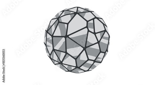 Abstract Geometric Sphere Composed of Interconnected Polygonal Shapes in Monochrome Tones